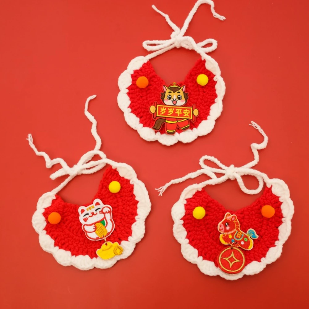 Collar pañuelo de punto para gatos rojo suerte Año Nuevo del Caballo - imagen 5