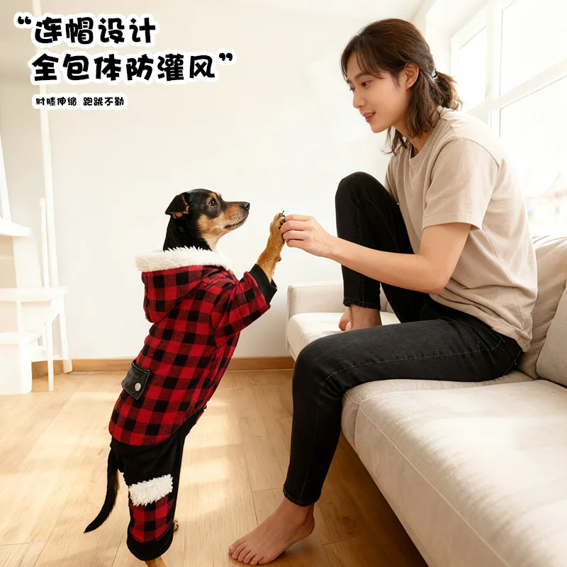 Nueva ropa con capucha para mascotas, ropa a cuadros para perros de otoño e invierno, ropa gruesa para mascotas, suministros para perros - imagen 4