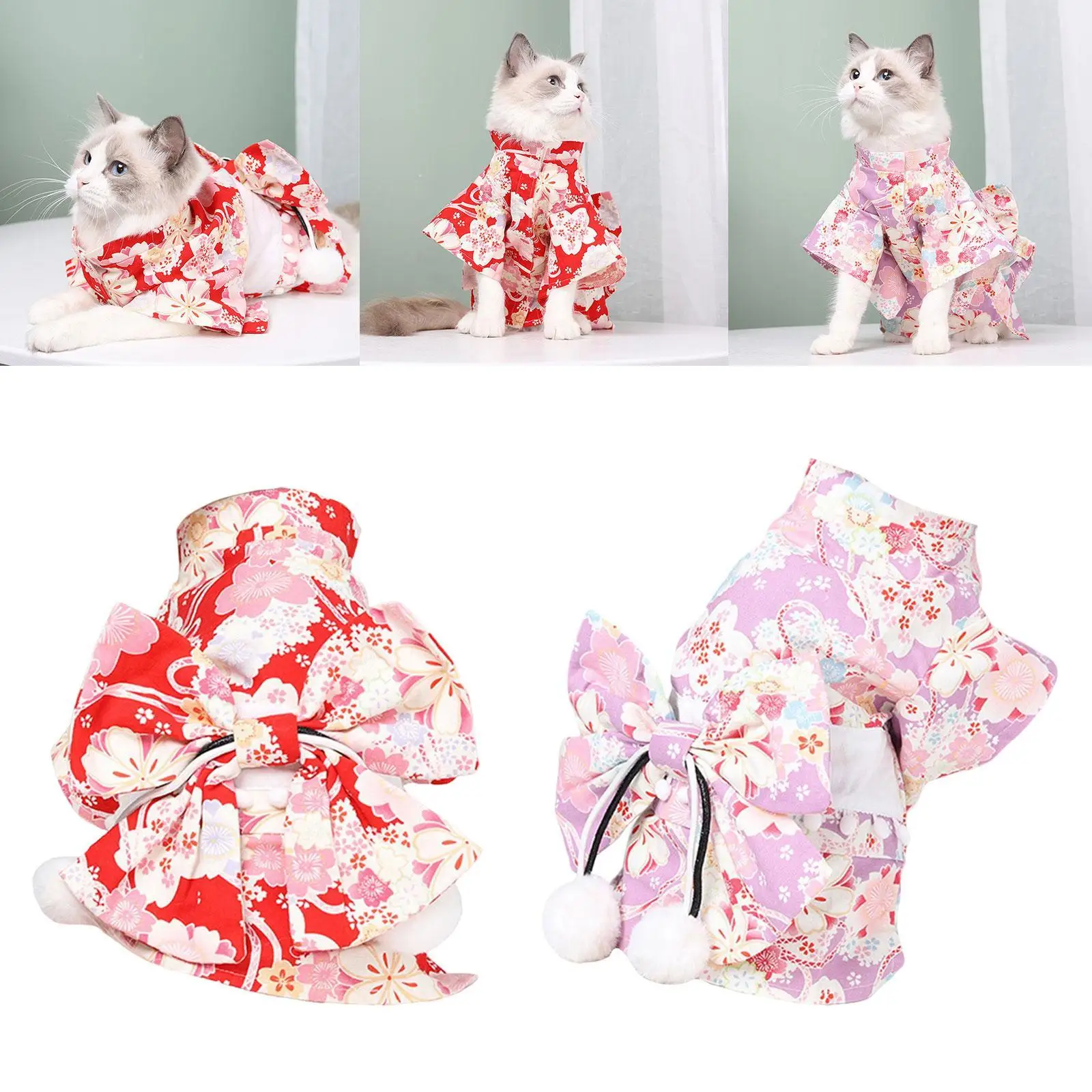 Vestido para gatos transpirable con pajarita y estampado de flores para perros pequeños disfraz para mascotas - imagen 3