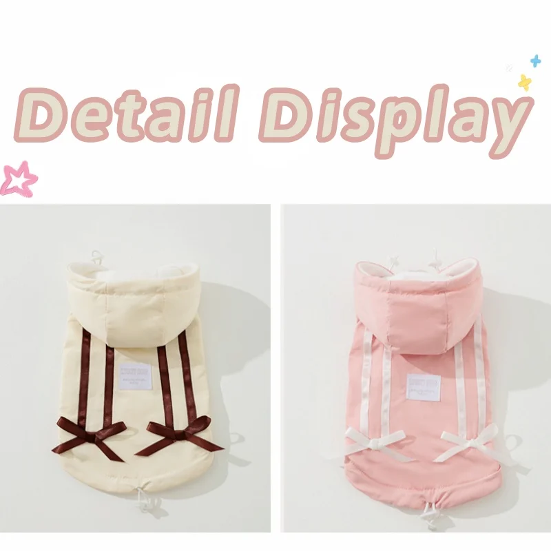 Chaqueta de plumón para perro con lazo bonito, ropa de invierno para perro, abrigo cálido con capucha para cachorro con anillo en D, chaleco para gato a la moda, disfraz para mascota Chihuahua - imagen 5