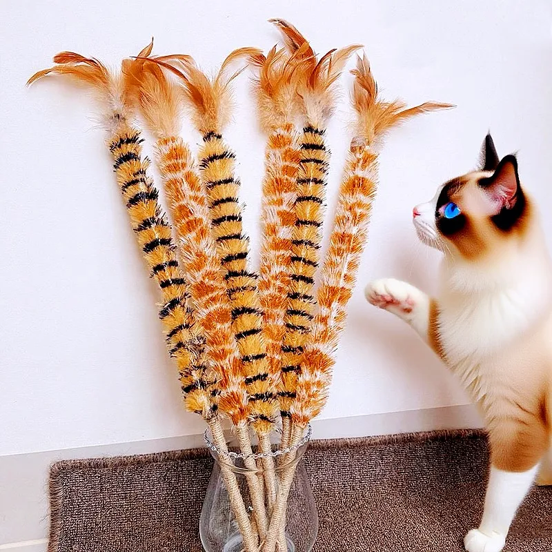 Juguete para gatos con plumas, palos de rompecabezas para gatos, juguetes interactivos de lana para gatos, cuerda resistente a mordeduras, juguetes para gatos con campana, productos para mascotas