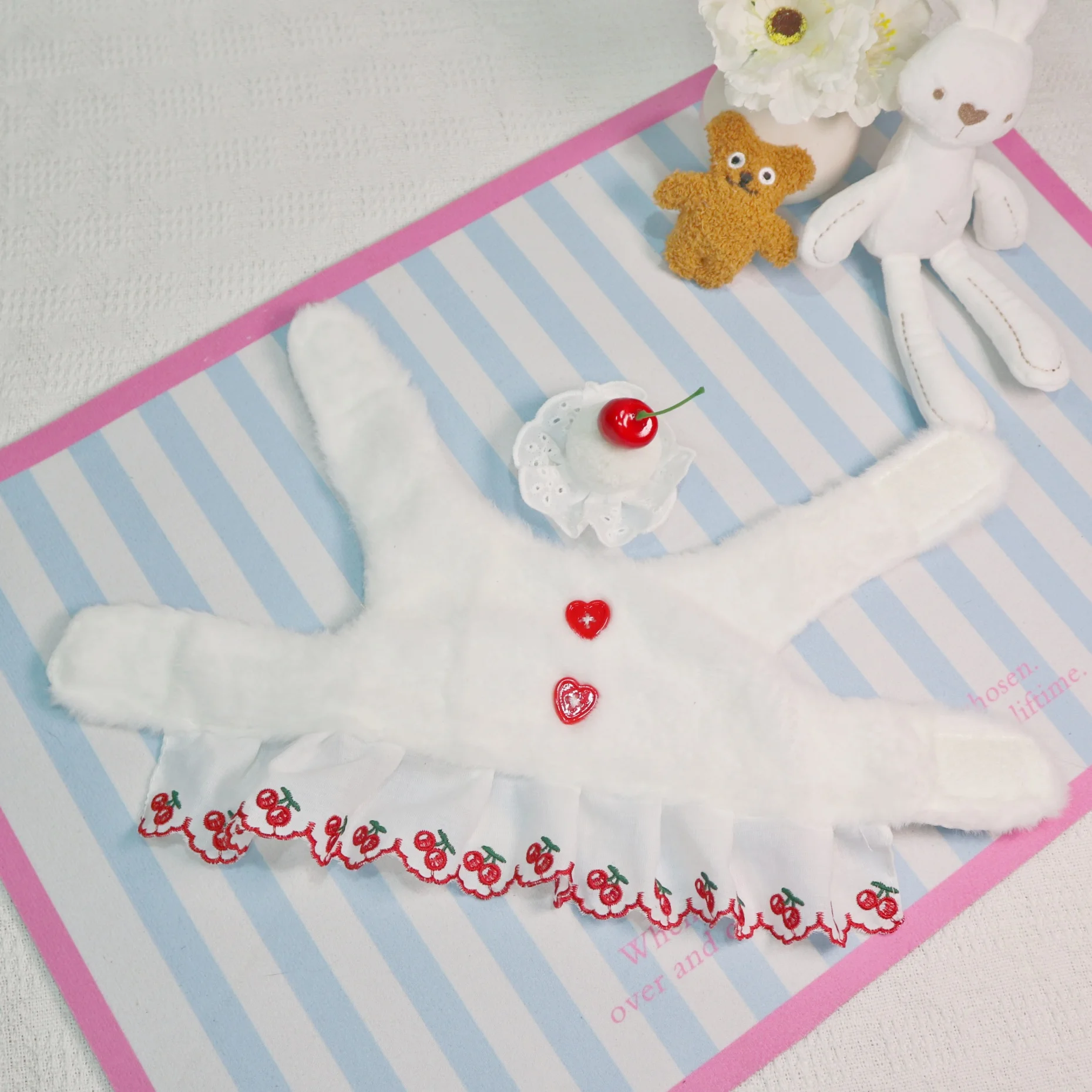 Pet Autumn and Winter Plush Vest Cute Cherry Cake Headpiece Lace Vest Teddy Jacket Puppy Clothes Dog Clothes for Small Dogs