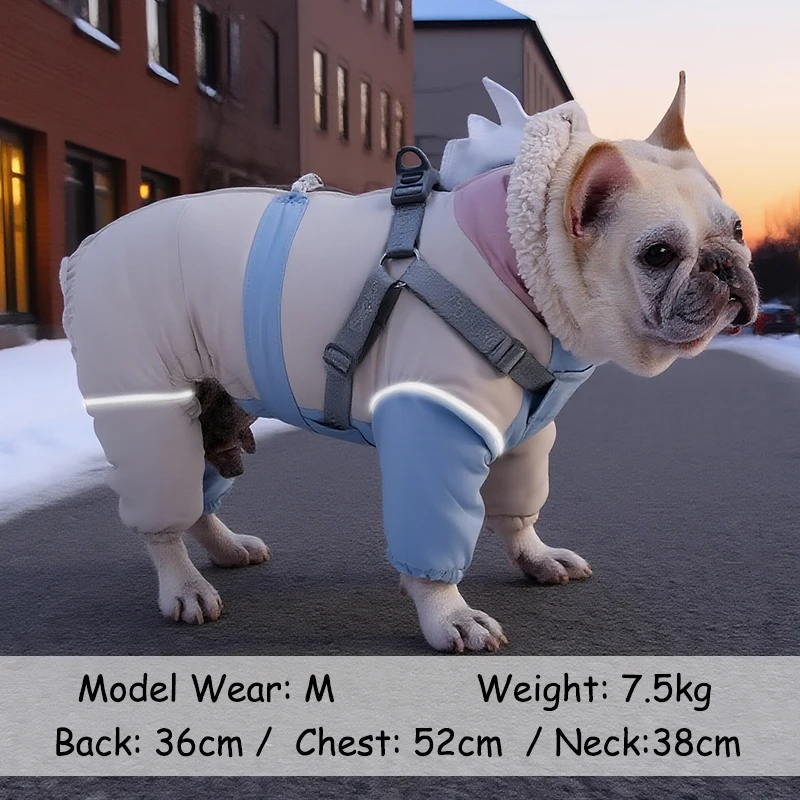 Ropa cálida de invierno para perros, jersey repelente al agua para perros pequeños, medianos y grandes, bonita aleta de tiburón, monos para perros de nieve, abrigo para mascotas con arnés - imagen 4