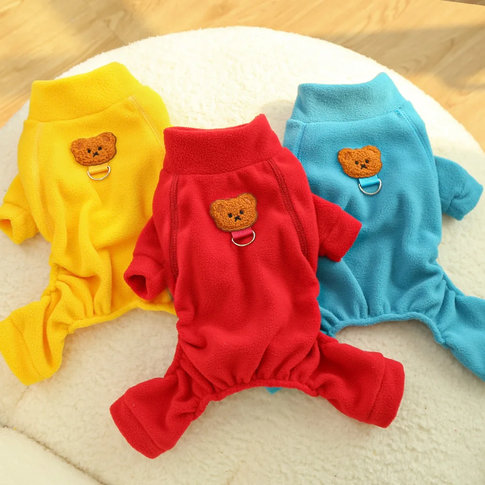 Ropa para perros, monos suaves y cálidos de lana para perros, bonito disfraz con patrón de oso para mascotas, abrigos con arnés para cachorros y gatos pequeños, 1 ud. - imagen 2