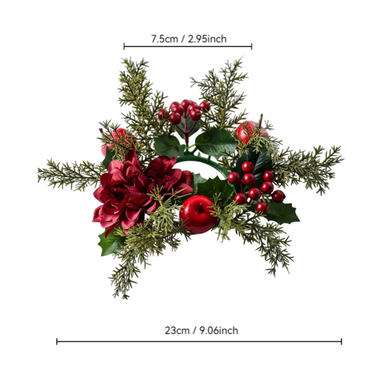 Christmas Candle Ring,Artificial Red Berry Wreath,Candle Holder Garland for Party