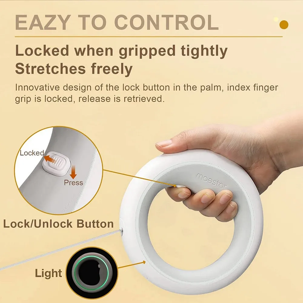 Moestar Correa retráctil para mascotas UFO con luz LED para caminar nocturno Correa inteligente para perros Manos libres Color gris antigolpes - imagen 5