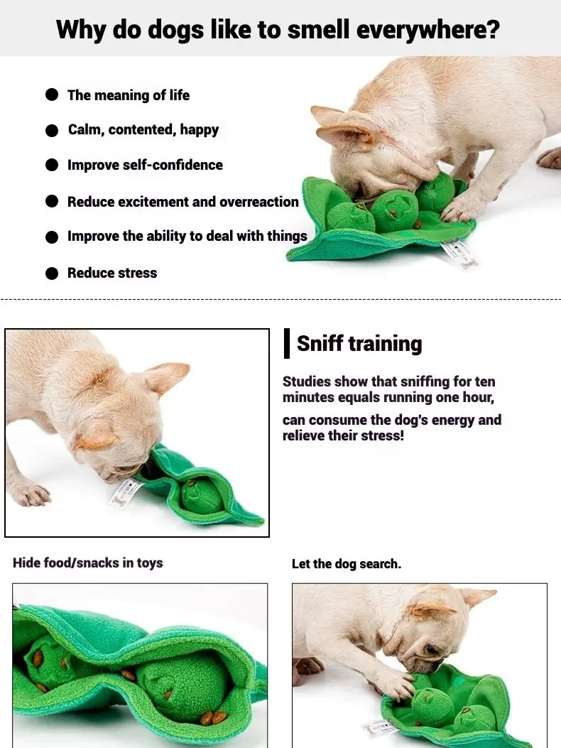 Juguete para olfatear mascotas con guisante para perros, juguete suave de peluche para masticar con bolsillos ocultos, chirriadores integrados, entrenamiento interactivo para el trabajo de la nariz - imagen 5