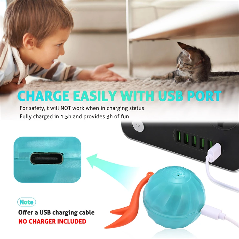 Juguetes para gatos para interiores, iluminación eléctrica silenciosa, recargable, interactivo, bola divertida con plumas para liberar al propietario - imagen 3