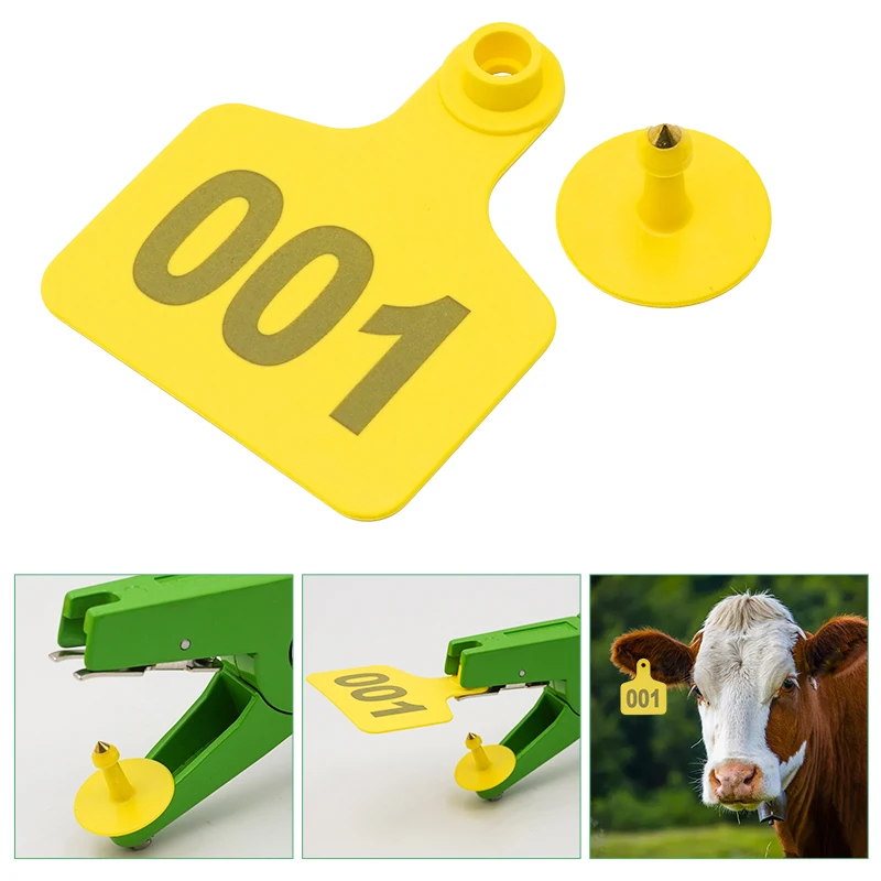 100 Uds. Etiquetas para las orejas de ganado y vacuno No. 001-500 Tarjeta de identificación digital Señalización Tipo láser Etiquetas de oreja de animales de granja con cabeza de cobre - imagen 4