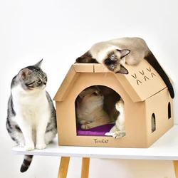 Rascador de cartón para gatos interior juguete casa almohadillas