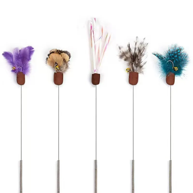 Juguete para gatos, palo de plumas, juguetes para gatos, palos interactivos de primavera, juguetes para gatos, juguete divertido para gatos con plumas y campana, productos para mascotas - imagen 3