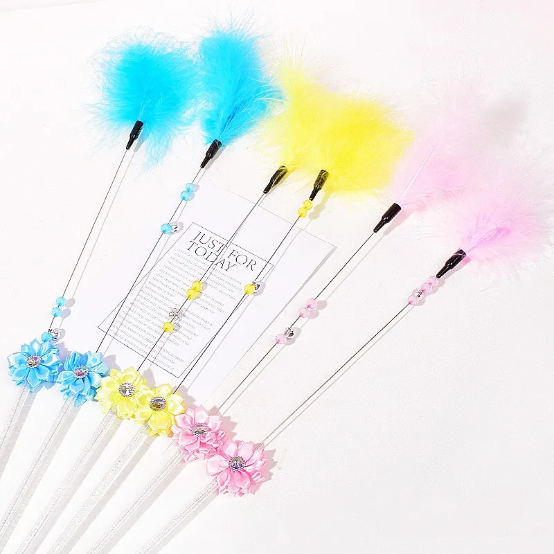 Juguete interactivo de plumas para gatos, resistente a las mordeduras, alambre de acero, campana, mango largo, palo, productos para mascotas - imagen 2