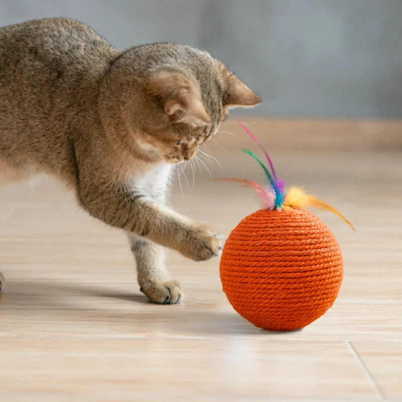 Bolas de Sisal para mascotas, juguetes para gatos, productos interactivos de interior, suministros de molienda de dientes resistentes al masticable, suministros de juego para gatitos, juguete con chirrido - imagen 3