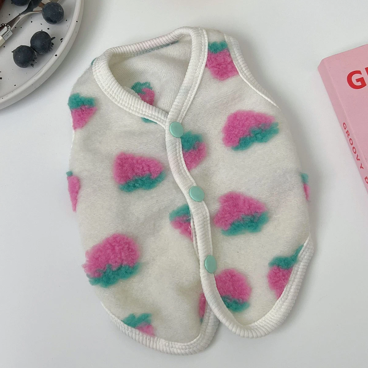 Chaleco de fresa de otoño e invierno, ropa para perros y mascotas, chaleco grueso para gatos, Teddy, Bichon, Pomeranian Schnauzer, chaleco para perros pequeños - imagen 2