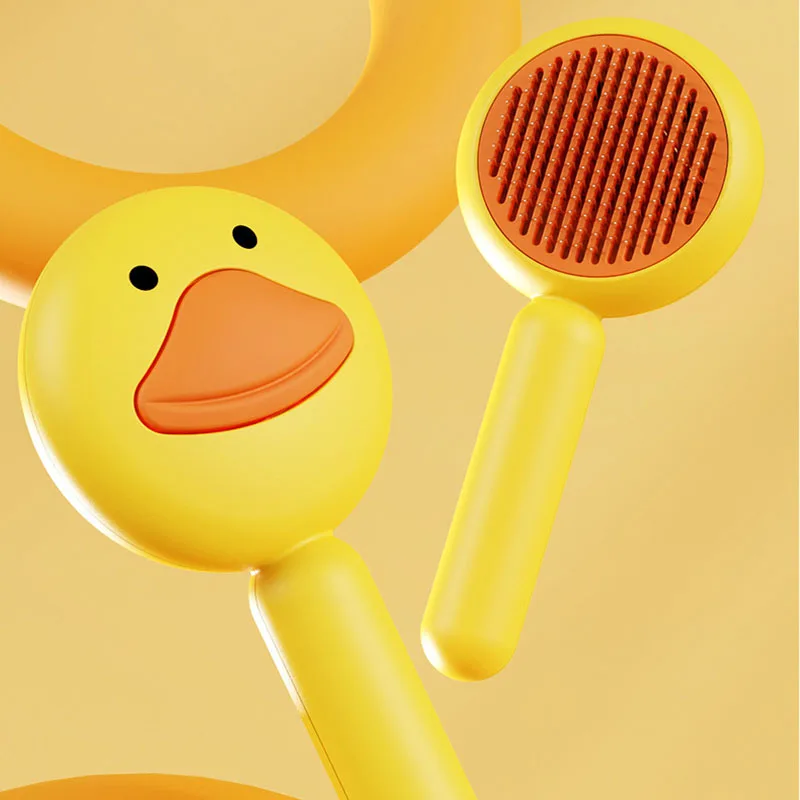 Peine de pelo largo para perros y gatos de pato amarillo, peine para quitar el pelo de mascotas, herramientas de aseo para mascotas, peine de aguja autolimpiante, suministros para mascotas