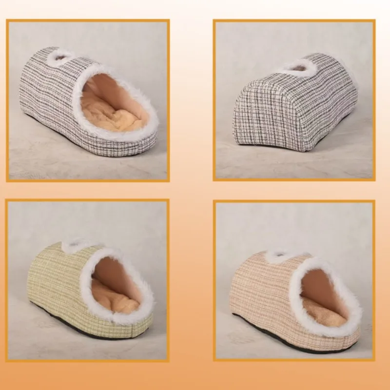 Zapatillas gruesas de diseño, nido cálido para gatos, Otoño Invierno, agujero de taladro, casa para perros, esponja portátil a rayas, productos para mascotas, accesorios para muebles - imagen 4