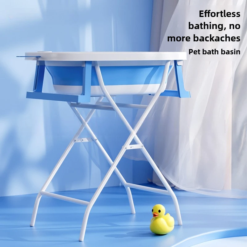 Bañera plegable para mascotas sin flexión, bañera para gatos y cachorros, soporte para estante elevado, productos para mascotas