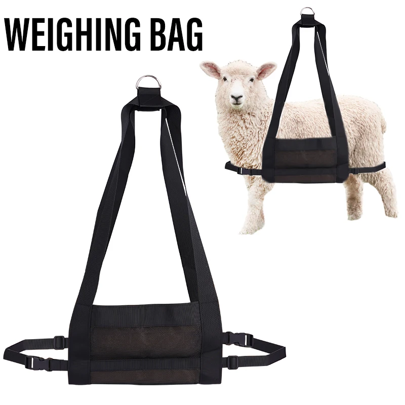 Eslinga de pesaje para animales pequeños, eslinga de pesaje para pantorrillas, longitud de correa ajustable duradera negra para pesar pantorrillas, corderos, cabras, bebés