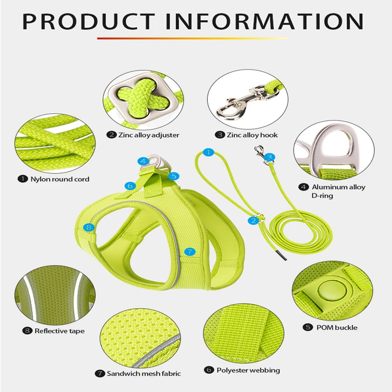 Arnés para perros, conjunto de correa para perros pequeños y medianos, arnés reflectante ajustable para cachorros y gatos, chaleco para mascotas, Chihuahua, perro salchicha para caminar al aire libre - imagen 2