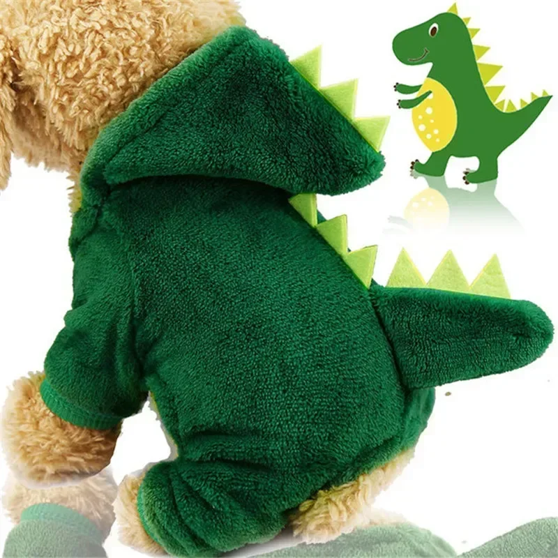 Abrigo cálido de invierno con forma de dinosaurio para perro, disfraz divertido para mascota, ropa para cachorros pequeños, Sudadera con capucha para perro, gato y gatito, suministros para mascotas, accesorios, 1 ud. - imagen 3