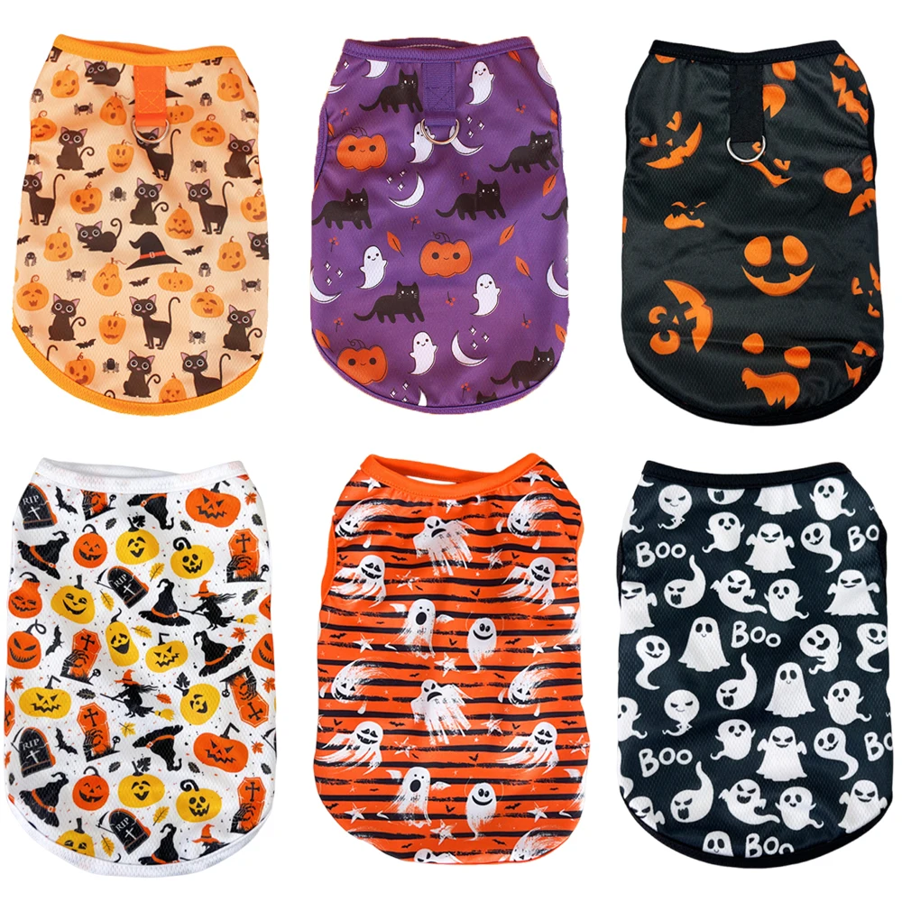 Chaleco de Halloween para cachorros, gatos, perros, calabaza, estampado de fantasma, ropa para mascotas para perros pequeños, chalecos de Pomerania Chiahuahua, ropa para mascotas, camisa