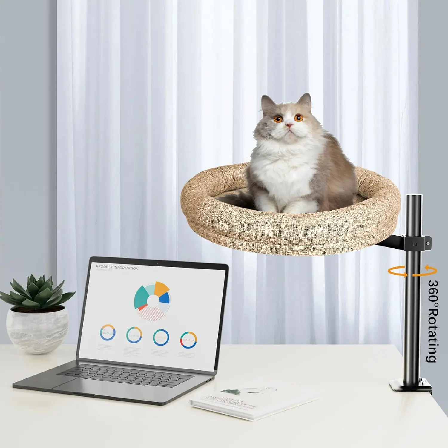 Nuevo producto Escritorio Nido para gatos Cama para mascotas 360 °   Hamaca giratoria de altura ajustable para gatos, cama para mascotas, saco de dormir
