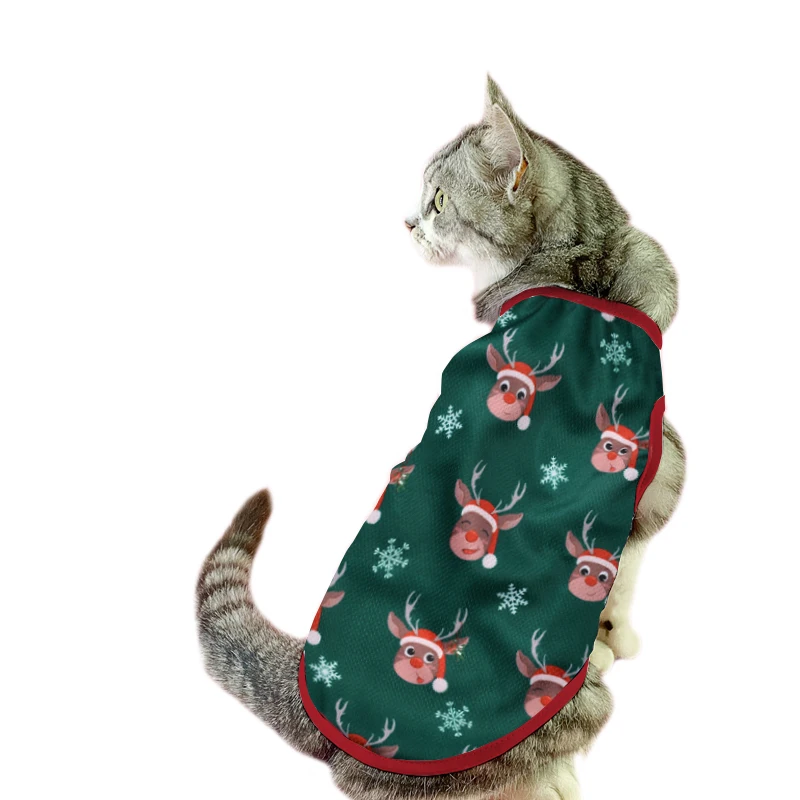 Disfraz de gatos navideños para gatos pequeños y medianos, chaleco con estampado de ciervos, camiseta transpirable para Chihuahua, ropa de Año Nuevo, regalo - imagen 5