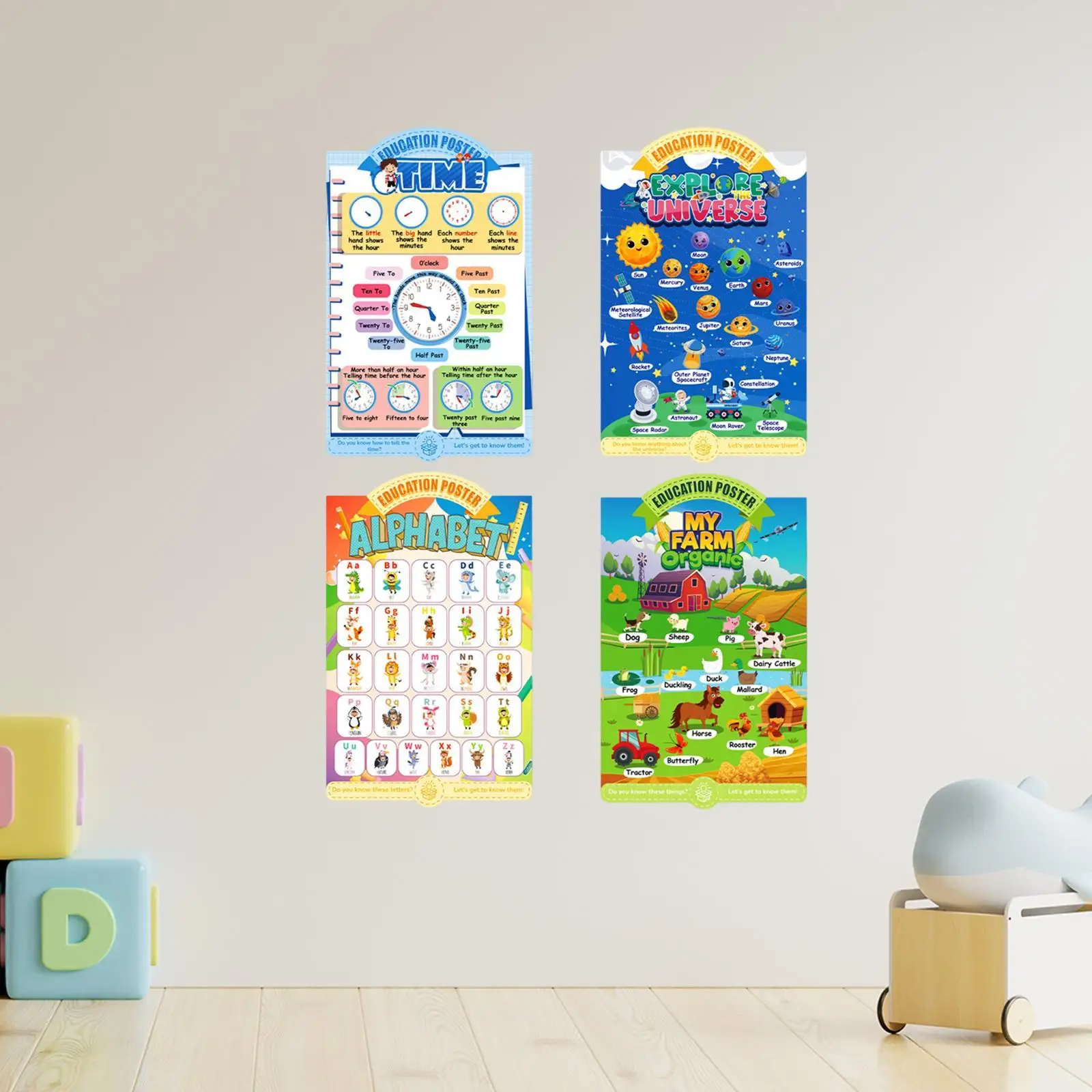 4 Pieces Scholars Educational Posters, Preschool Learning, Abc Alphabet Poster for Home, Nursery, Classroom, School