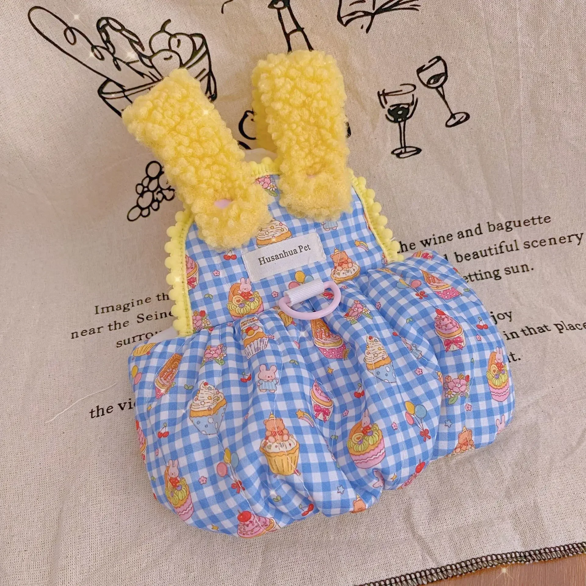 Ropa de grupo de calabaza a cuadros para mascotas, Falda de algodón con forma de calabaza para pastel de otoño e invierno, puede tirar de perros de peluche, falda bonita para pastel - imagen 4