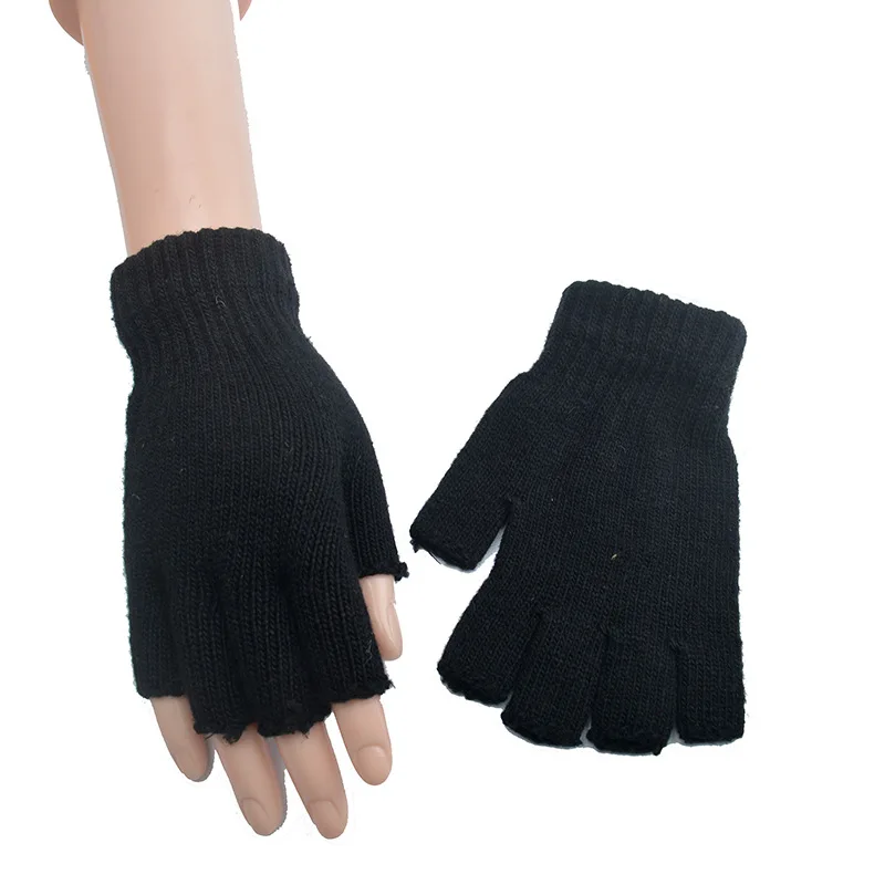 Guantes cálidos de lana tejidos de medio dedo, lana gruesa para invierno, flexibles para escribir en la oficina/equipo en bicicleta eléctrica/caminar diario ﻿ - imagen 5
