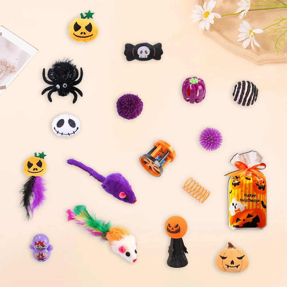 Divertido juego de juguetes de Halloween para gatos para aliviar el aburrimiento, juguetes para masticar para gatos, murciélagos interactivos, arañas, juguete en forma de calabaza, productos para mascotas