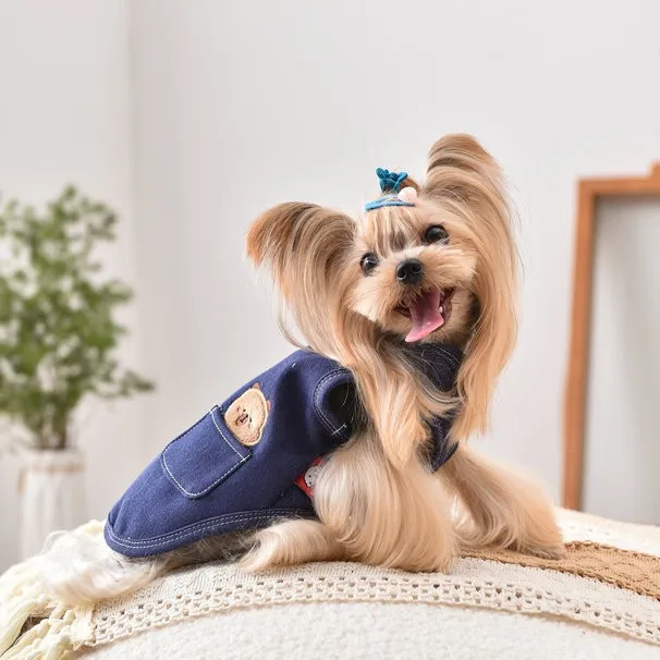 Chaleco vaquero de otoño/invierno para mascotas, ropa para perros, abrigo Schnauzer de peluche, camiseta sin mangas para mascotas pequeñas, ropa para cachorros, ropa de Navidad para perros