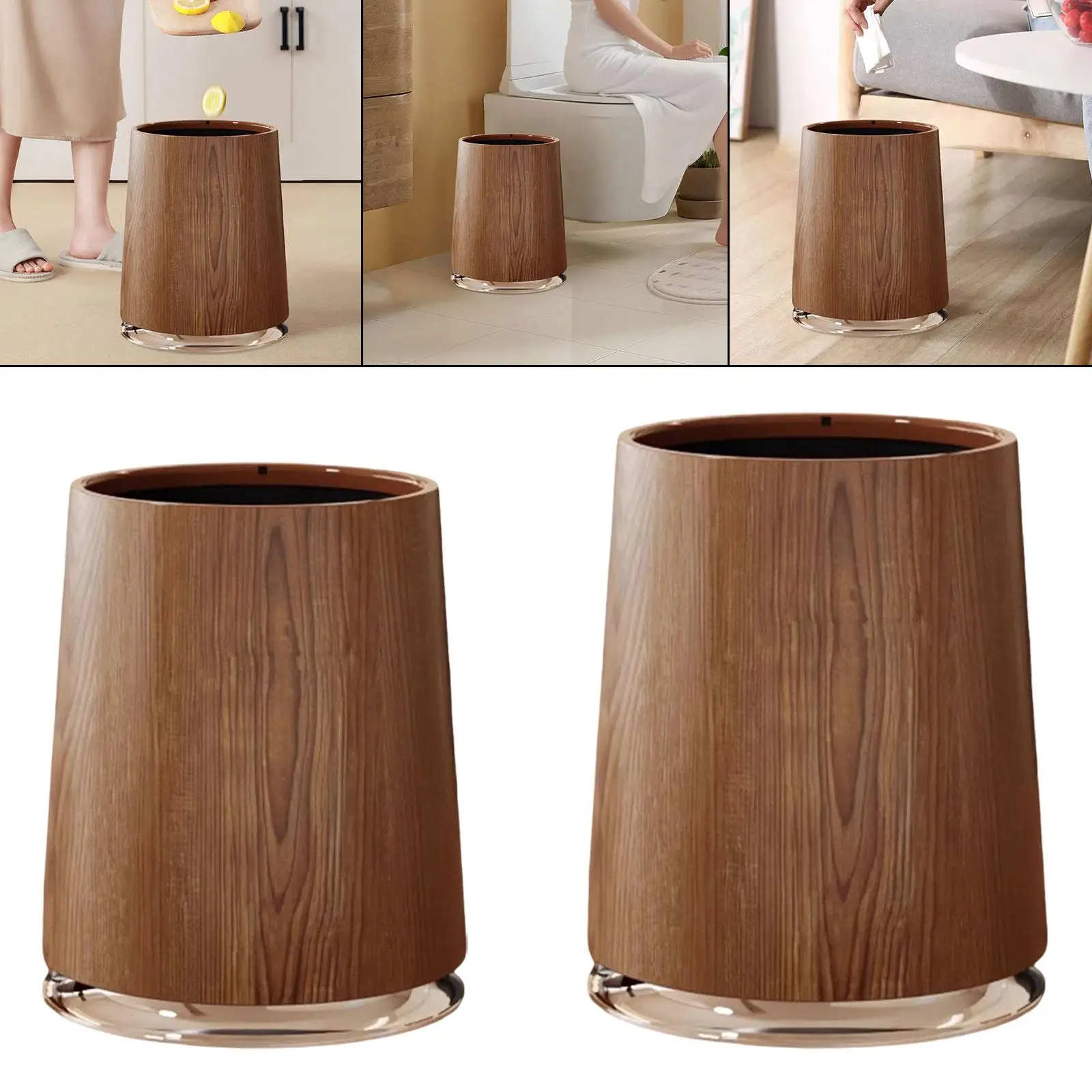 Trash Can Imitation Wood Grain,Round,Decorative,Farmhouse,Open Top,Wastebasket Garbage Can for Office Bedroom Household Home