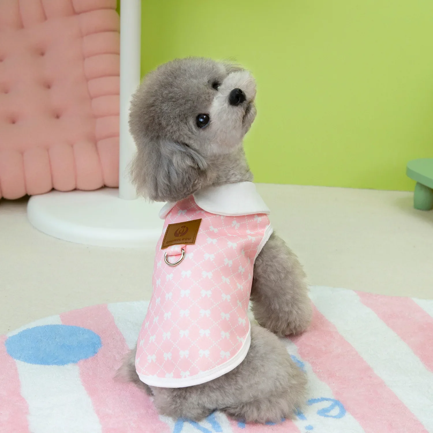 Sudadera con capucha a cuadros con lazo para mascotas, chaleco cálido de otoño e invierno, ropa de bípedo para perros pequeños y gatos, camisa de capa inferior de tracción, ropa para cachorros - imagen 5