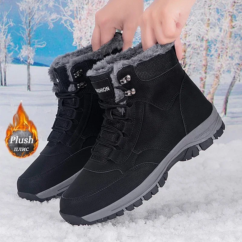 Botas de nieve impermeables para hombre y mujer, zapatos de deporte de cuero, súper cálidos, para exteriores, senderismo, trabajo, Size37-47 - imagen 2