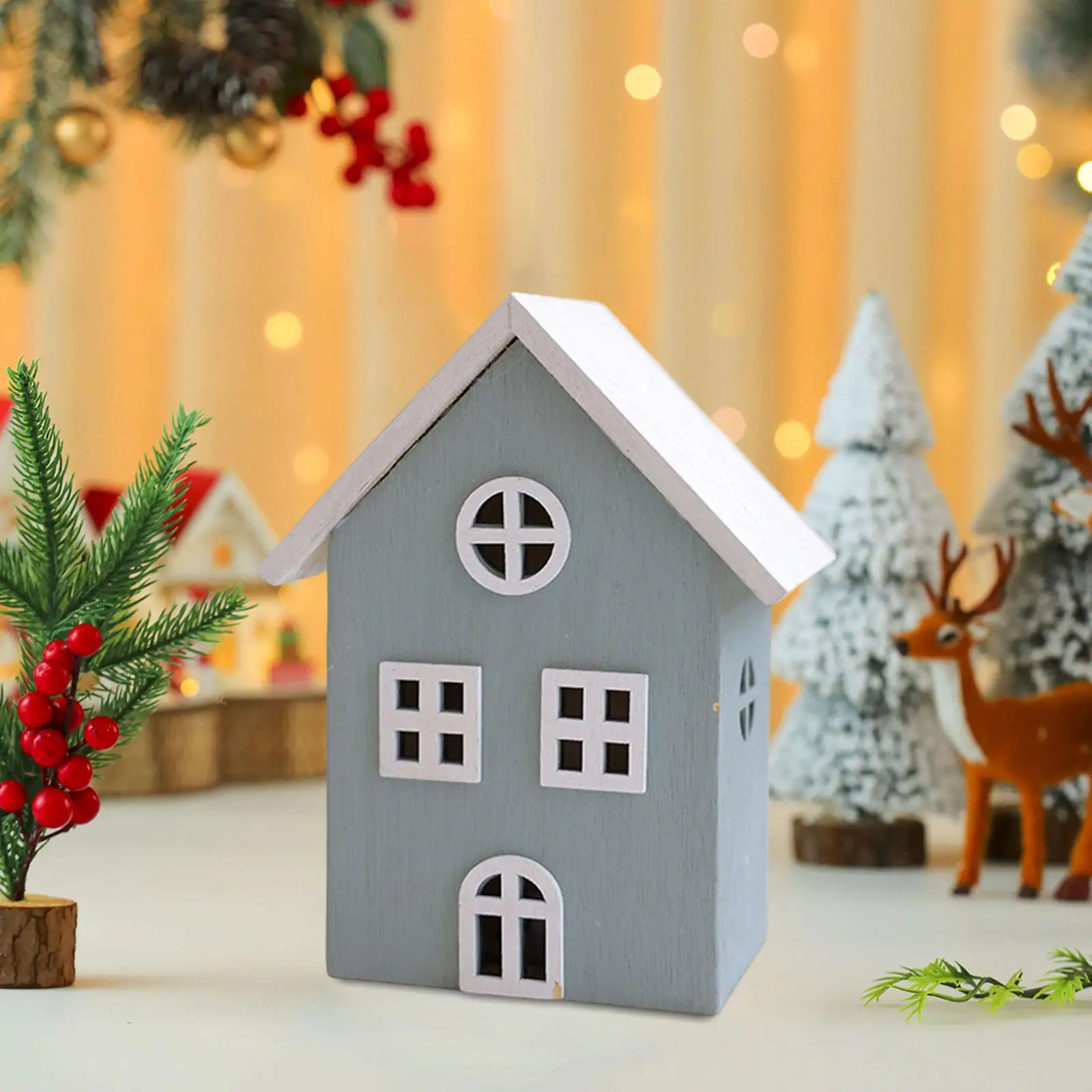Casa de pueblo navideña LED, estatuilla de casa de mesa pequeña, exhibición navideña iluminada para sala de estar, decoración de mesa - imagen 4