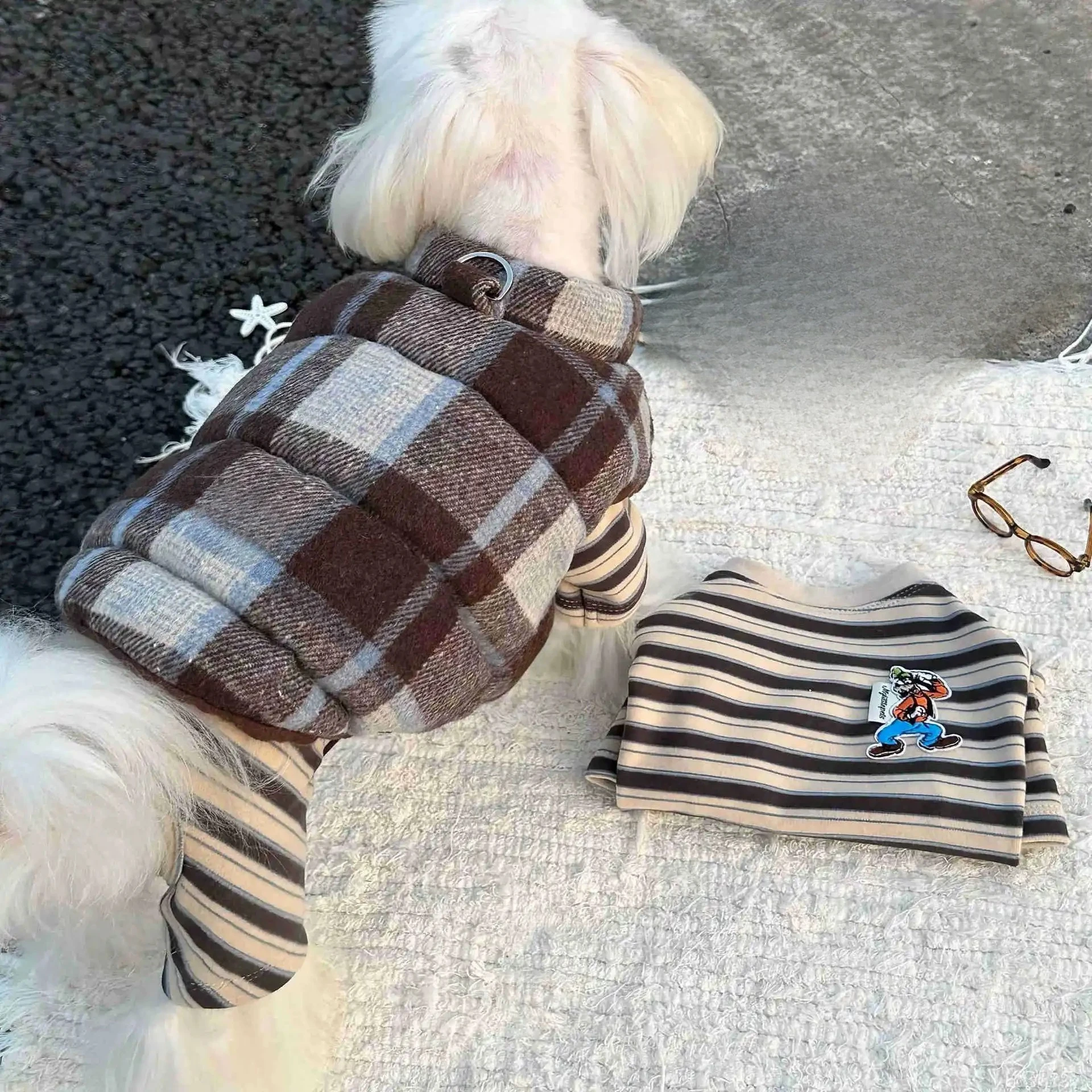 Abrigo a cuadros grueso de otoño e invierno para mascotas, chaleco cálido y cómodo, ropa navideña para perros pequeños, ropa para cachorros - imagen 2