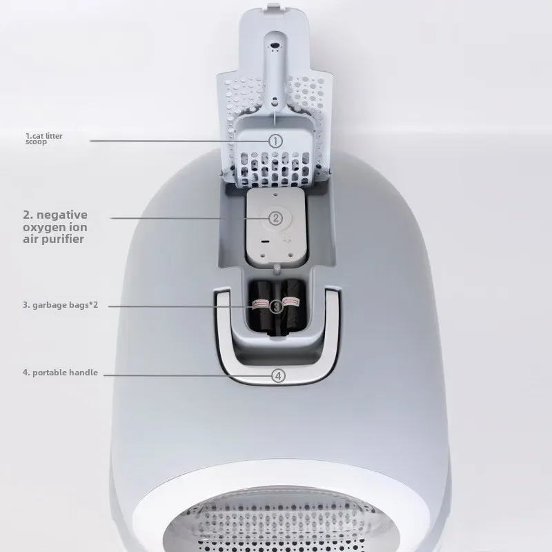 Caja de arena cerrada, cajón grande con rodillo, inodoro para gatos, desodorización inteligente, prevención de salpicaduras, orinales para gatos, productos, accesorios - imagen 3