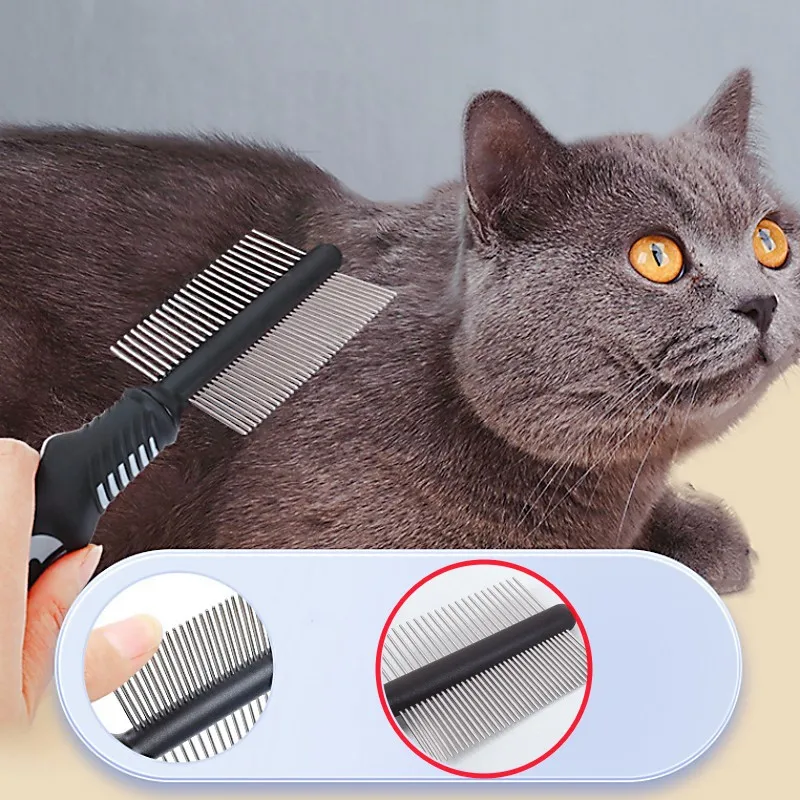 Peine para perros, cepillo de doble cara para perros, mango cómodo, peines de dientes densos para limpieza de nudos de pelo de gato, removedor de pelo para mascotas - imagen 2