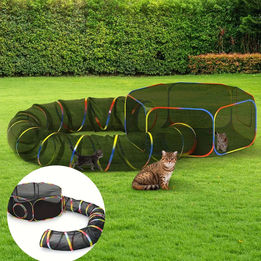 Casa exterior de arcoíris para gatos de interior, parque infantil, tienda plegable portátil, túnel, diseño amigable con animales pequeños para jugar gatos