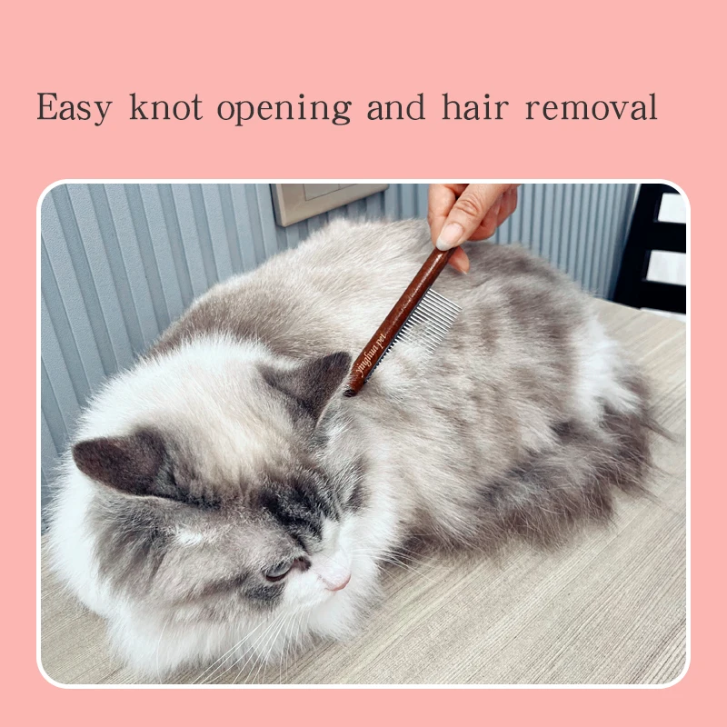 Cepillo de peine para gatos para el hogar, pelo largo, nudo abierto para eliminar el pelo flotante, peine de aguja, peine de fila de madera - imagen 3