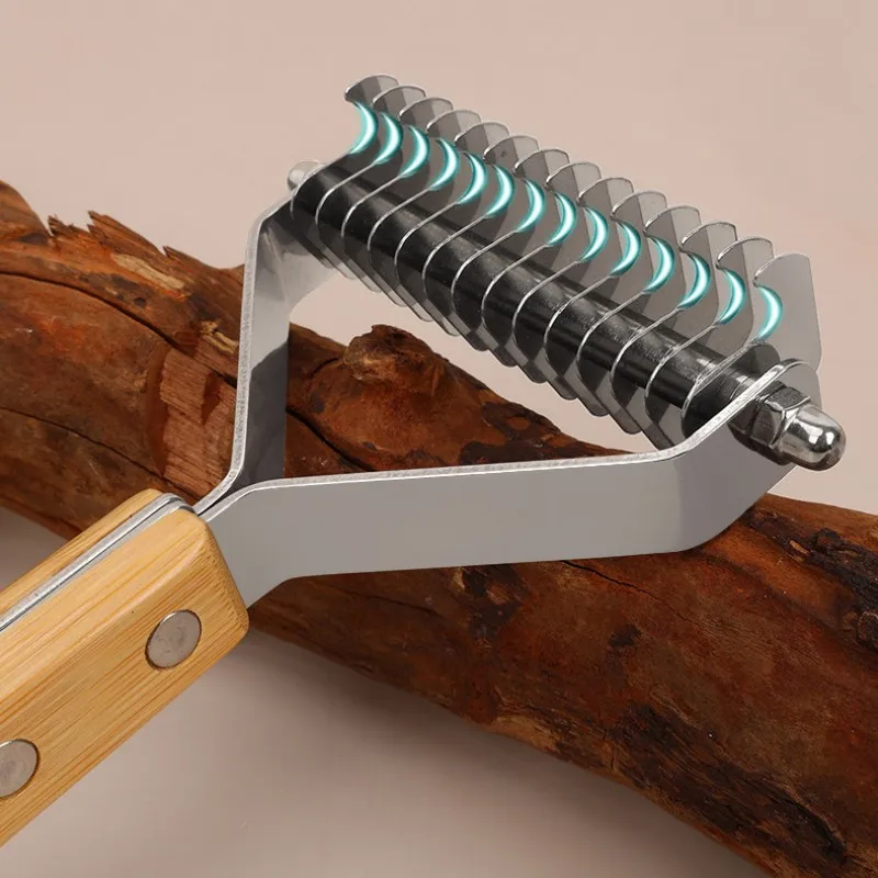 Peine para perros, cepillo de acero inoxidable para perros, peines con mango de madera maciza para perros, nudo de pelo, removedor de pelo para mascotas, peine de masaje para el cuidado de mascotas - imagen 5