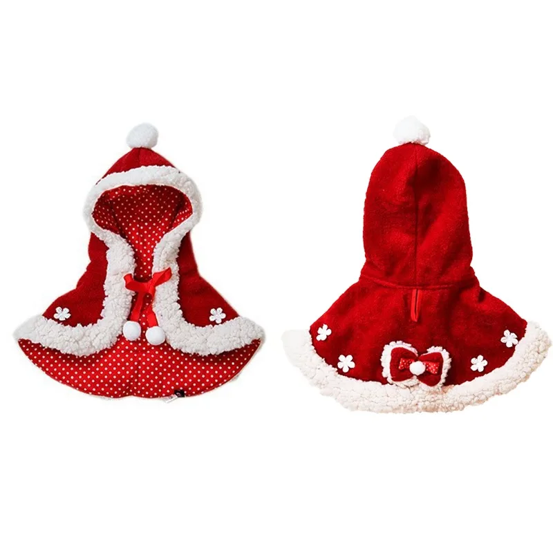 Capa con capucha para perro y gato, abrigo de lana de cordero, ropa con lazo, diseño de fiesta, bonito, navidad - imagen 4