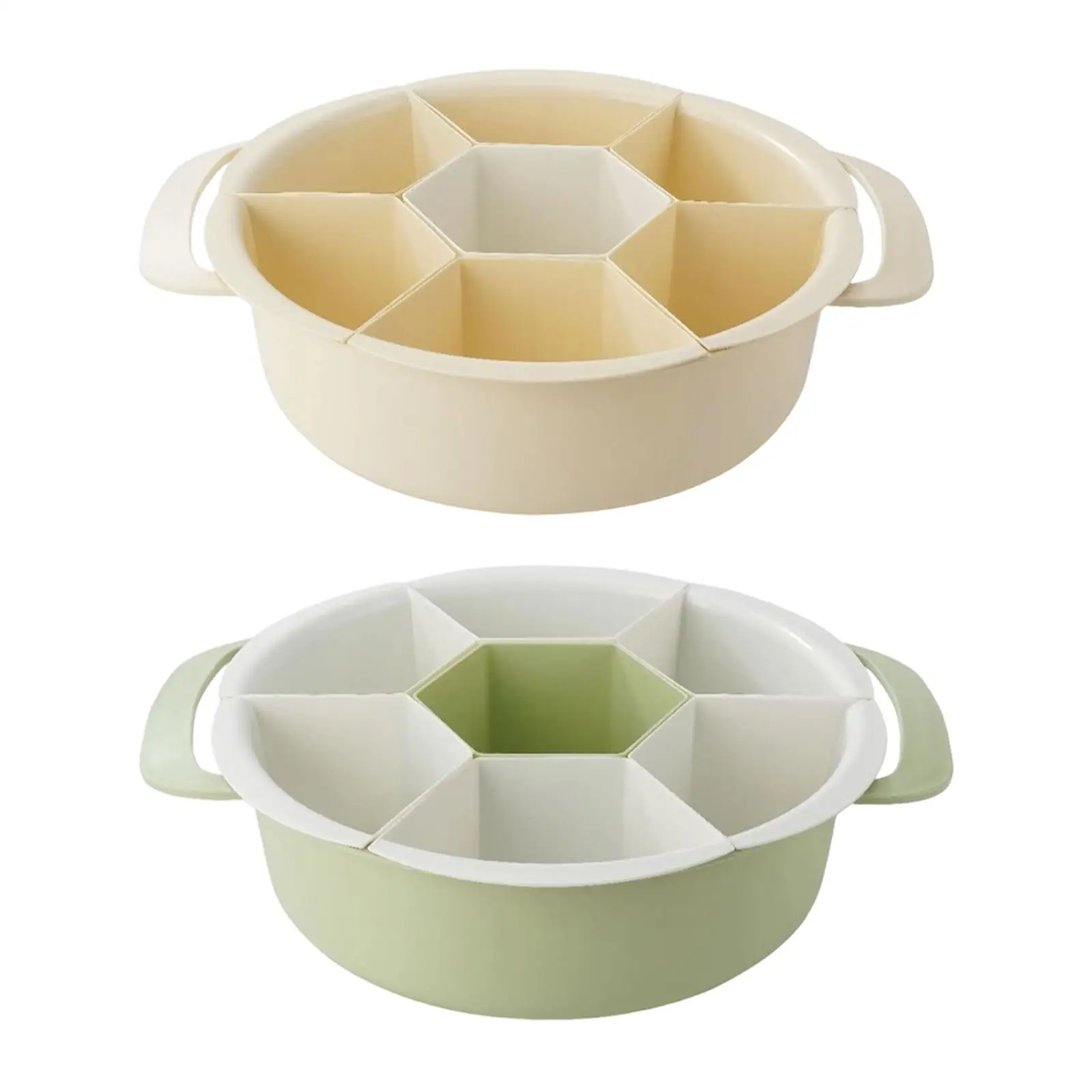 Plato para servir dividido, cesta de lavado, plato para aperitivos, bandeja para verduras, resistente al desgaste, práctico organizador de almacenamiento de alimentos giratorio