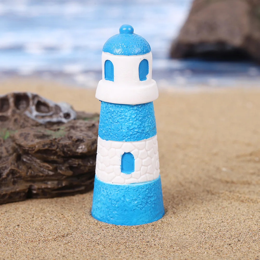 Faro azul decoración acuario mini micro paisaje playa DIY para peceras - imagen 3