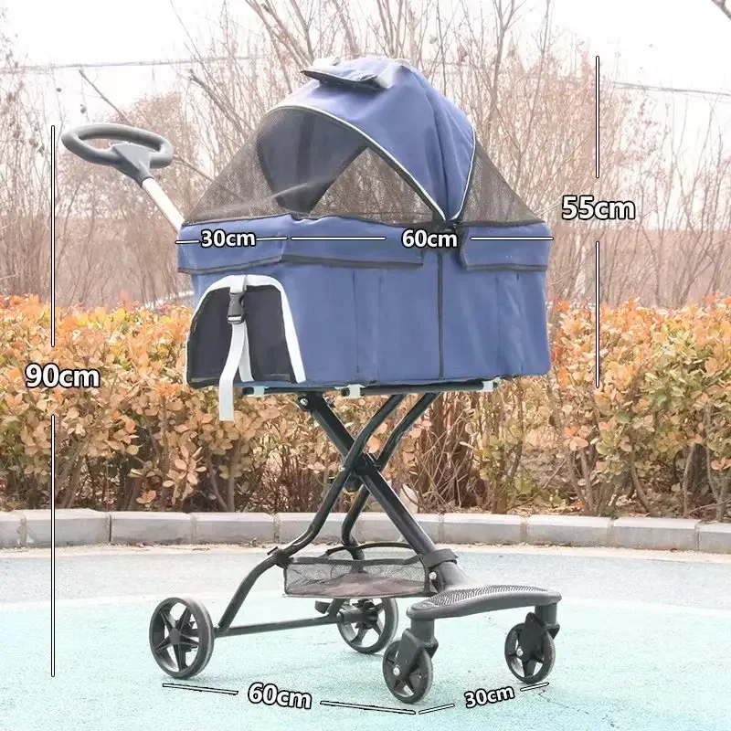 Carro para mascotas pequeño y mediano, carrito retráctil de lujo dividido plegable para perros y gatos, nuevo cochecito para perros, portador para mascotas, cochecito para gatos - imagen 2