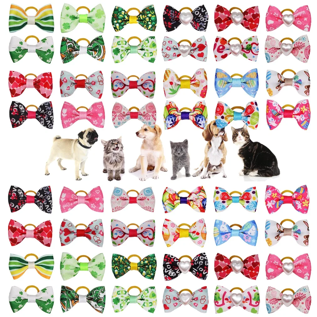 10/20/30 Uds. Lazos para perros, bandas de goma para el pelo, cuidado del Día de San Valentín, accesorios para sombreros para cachorros y mascotas, Schnauzer Yorkshire