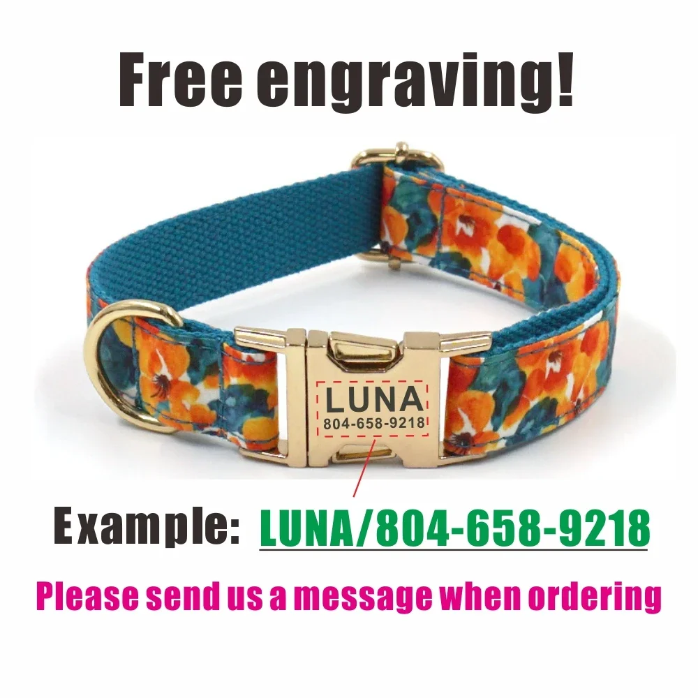 ปลอกคอสุนัขส่วนบุคคลแผ่นป้าย ID สลักปลอกคอสุนัขฟรีอุปกรณ์เสริมสำหรับสัตว์เลี้ยงสายจูงสุนัขสีดอกไม้ - imagen 4