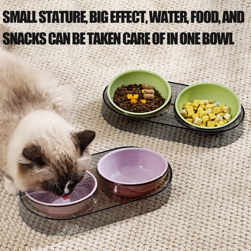 1 cuenco para gatos, cuenco doble de plástico de Color caramelo, boca oblicua para proteger las vértebras cervicales y evitar que se vuelve, cuenco de comida para gatos C - imagen 2