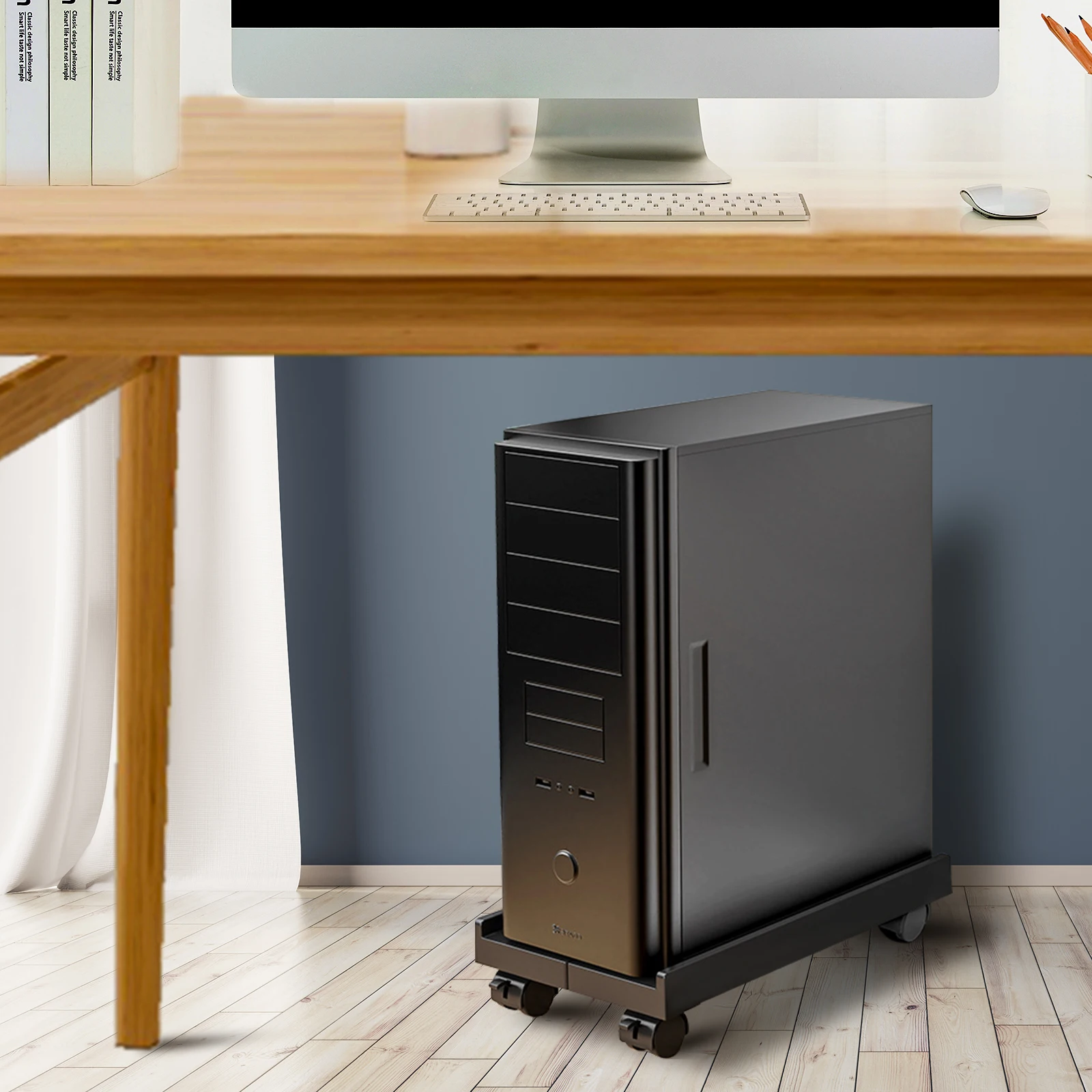 Soporte de torre para PC móvil ajustable con ruedas debajo del escritorio soporte de CPU soporte de Host de computadora móvil estable ajustable para oficina en casa - imagen 4